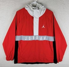 Air Jordan Anorak Mens Large Red Black White Windbreaker Hoodie Jacket