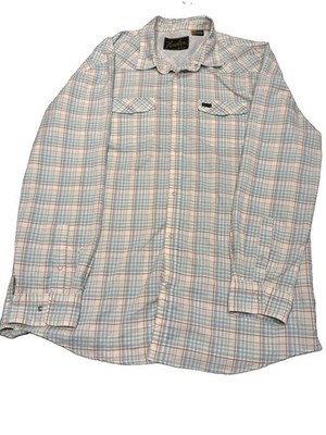 Howler Brothers H-Bar-B Tech Shirt Mens XL Teal Plaid Western Snap Performance