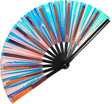Large Clack Hand Rave Fan Holographic Folding Popping Line Dance Fan Foldable Ha