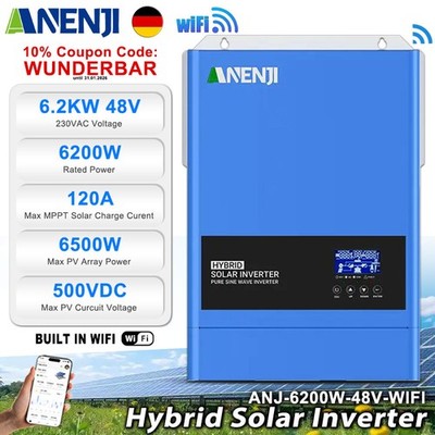 6200W Hybrid Solar Wechselrichter Off Grid 120A MPPT 220V 48V 500V WIFI 6.2KW