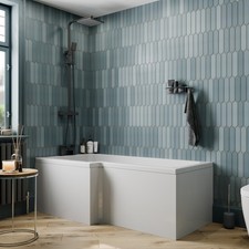 1700 x 855mm L Shape Shower Bath & Side Panel White Acrylic Bathroom Left Hand