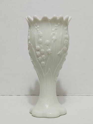 Vintage Westmoreland Lily of the Valley Embossed Milk Glass Footed Vase