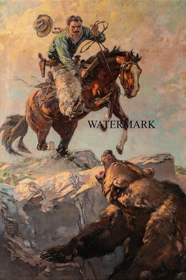 Lynn Bogue Hunt -Grizzly Bear Attack Cowboy Horse - 13x19 Print REPRODUCTION