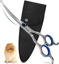 Curved Dog Grooming Scissors 6.69 inches Round Tips Pet Silver