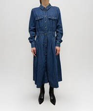DDP Sezane Cotton Button-up Denim Midi Tea shirt Dress Long sleeve size 40