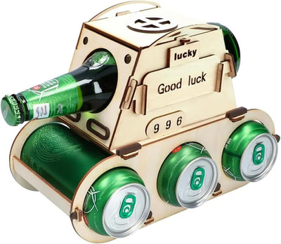Holz Flaschenträger Panzer Design für Bierwein 4 Flaschen Geschenk Männer