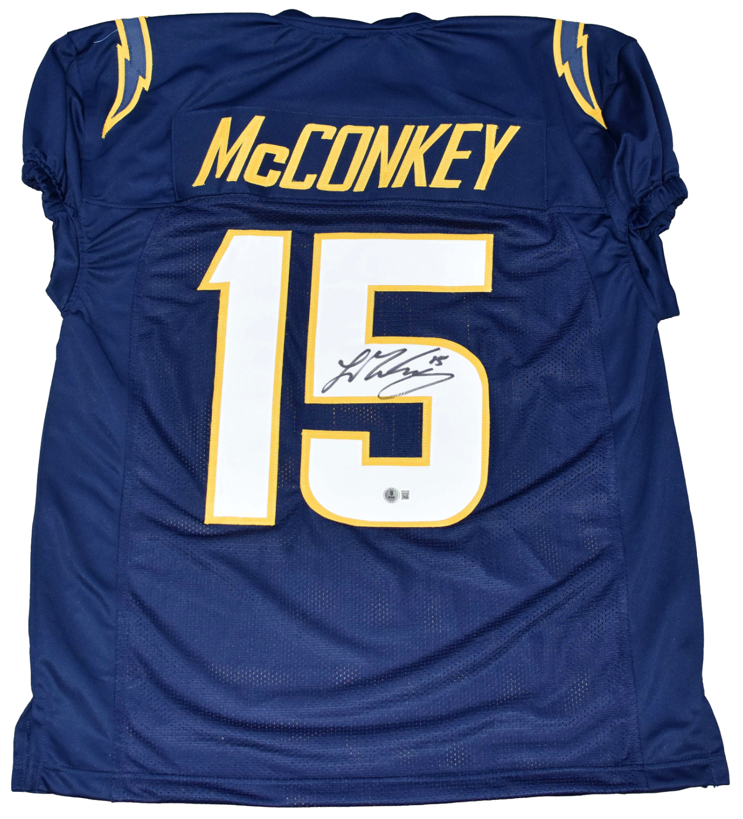 Ladd McConkey Autographed Signed Los Angeles Chargers #15 NAVY GAME CUT JERSEY BECKETT 