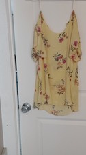 Lily White Mini Dress Yellow Floral Ruffle Sleeve Scoop Neck Women Size L