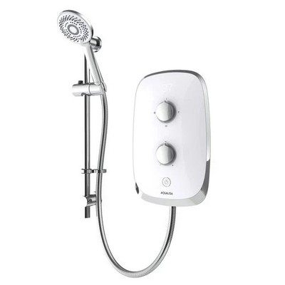 Aqualisa eMotion 8,5 kW elektrische Dusche & Handbrause Midnight White chrom MOWC85