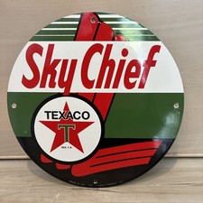 Texaco SKY CHEIF GASOLINE PORCELAIN SIGN 12” Gas & Oil Sign