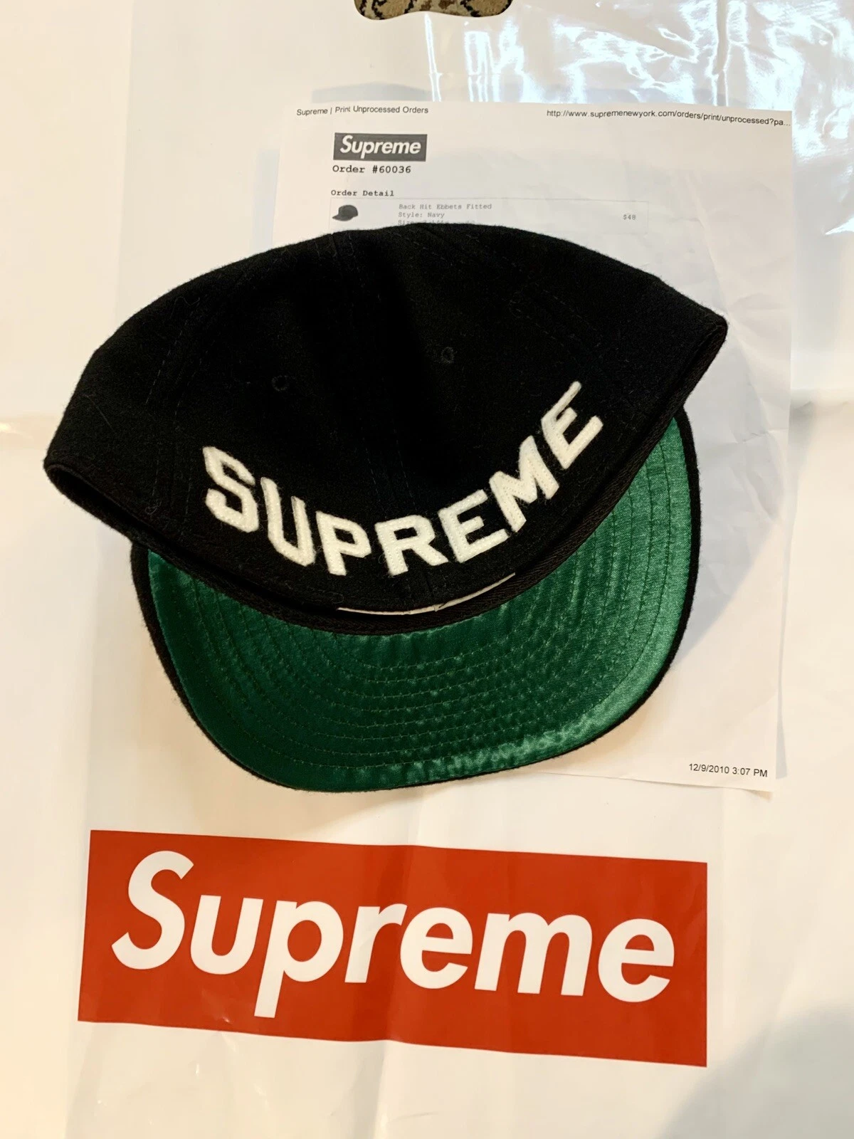 Casquette de baseball ajustée en laine noire Supreme Ebbets Field Back Hit 7 1/4 neuve
