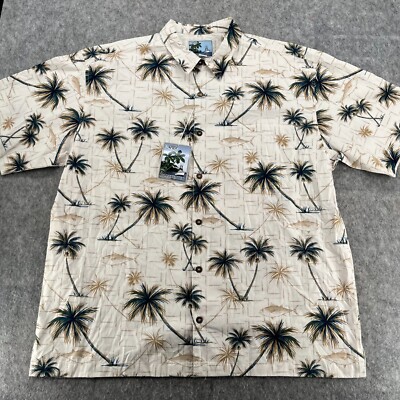 AFTCO Bluewater Mens 2X Palms Over Gamefish Ivory Shirt NEW