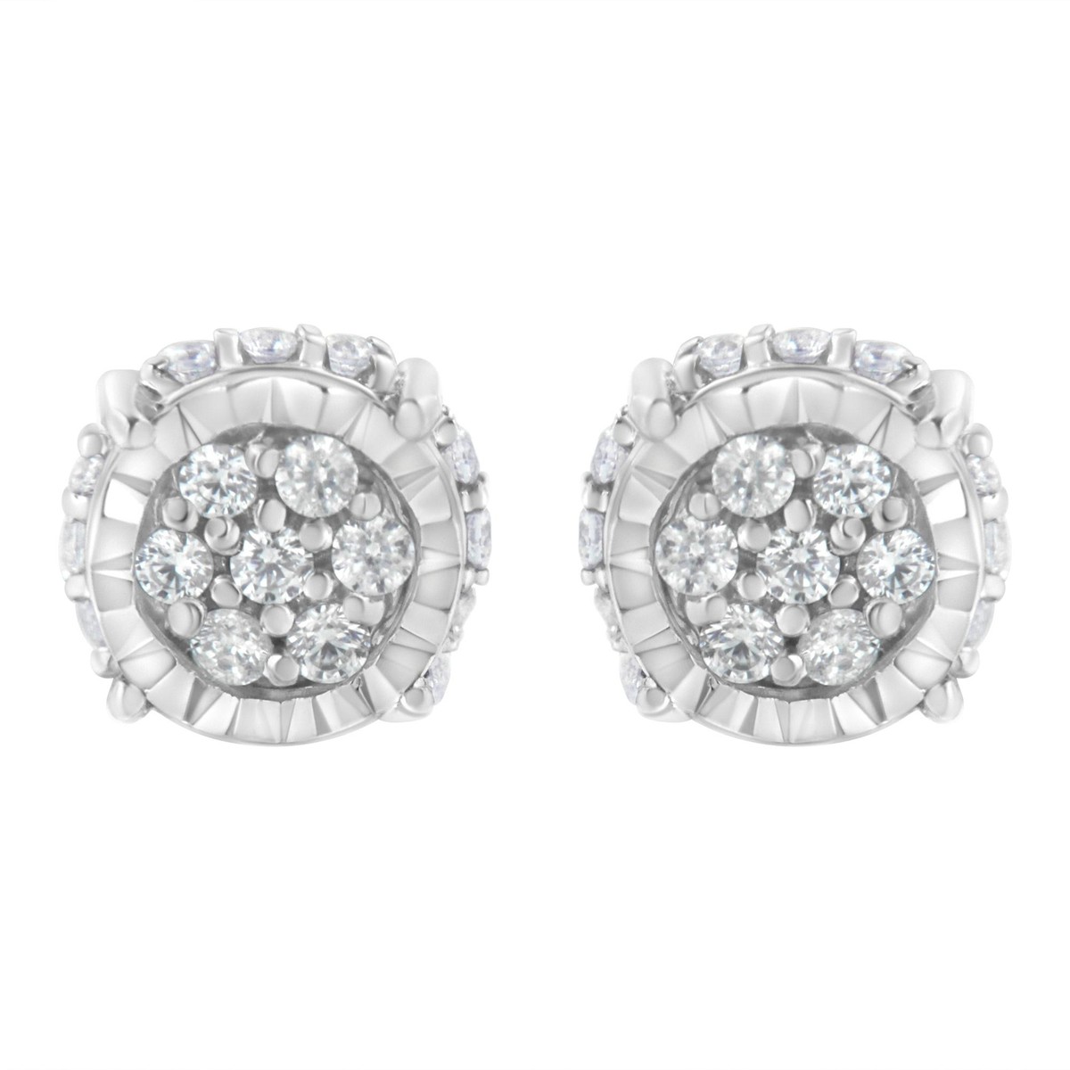 925 Sterling Silver 1/3 Ctw Round-cut Diamond Floral Stud
