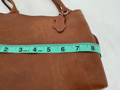 VTG Rovelon Luxury Cognac Tan Brown Leather Zips Small Tote Bag Handbag Purse - Picture 4 of 19