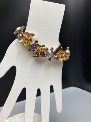 JULIANA D&E Book Piece Givre Cha Cha Dangle Arrow Rhinestone 5 Link Bracelet VTG