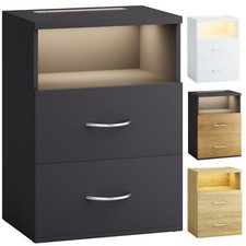 CASARIA® Nachttisch Nachtkonsole mit LED Licht Dimmbar Holz Modern Nachtschrank 