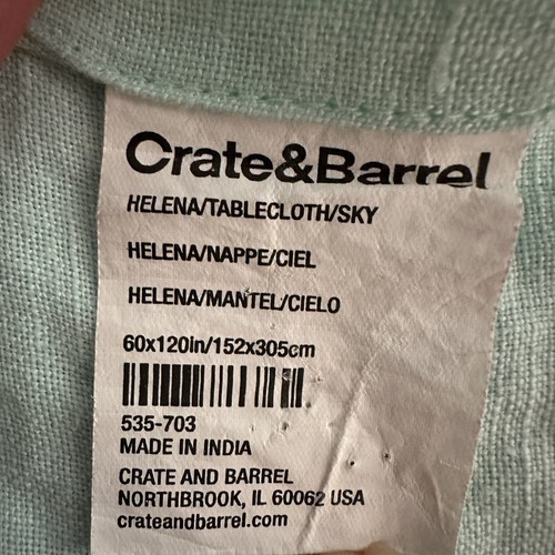 CRATE & BARREL Tablecloth Linen Helena Sky 60x120 Tag Mint Green Light Pastel - Picture 2 of 10