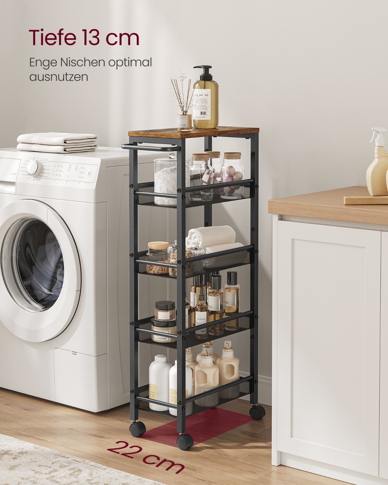 Koolkasa Küchenwagen Schmal - 4-stöckiger Rollwagen Mit Rädern Für Kleine Räume In Weiß