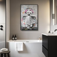 Large Framed Funny Dog Wall Art, Fun Cute Pet Puppy Yorkie Canvas Prints Pain...