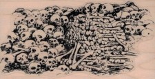 Pile of Bones and Skulls 2 1/2 x 4 1/2" Rubber Stamp, Halloween Stamp