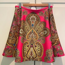 TED BAKER Colorful Designer Pink Gold Skater Skirt Jewel PaisleyPrint MSRP 195 
