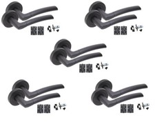 Door Handles Matte Black Indiana Design On Rose w/ Ball Bearing Hinge + Latch x5