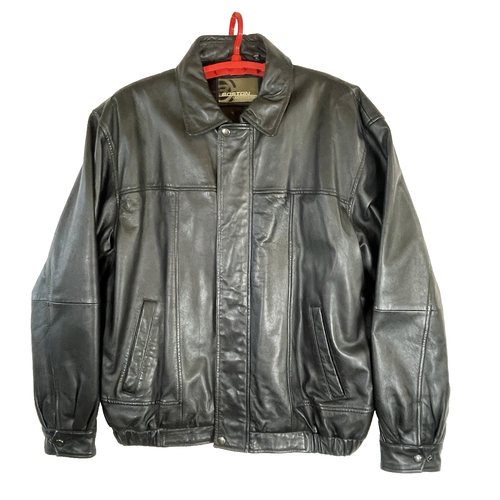 Boston Outfitters Black Leather Mens XL Bomber Jacket Insulated Zippered Coat