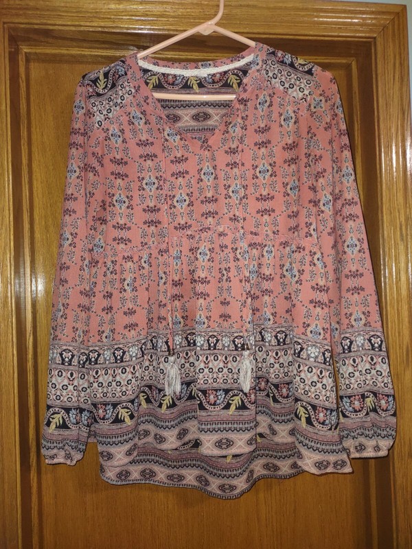 Boho/Bohemian Notched V Neck Knox Rose Pink/Mauve Long Sleeve