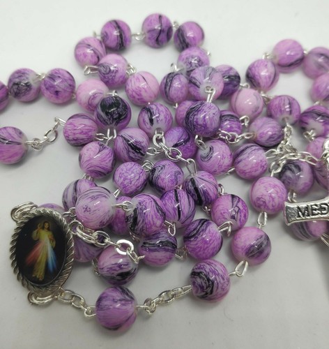 Woman Rosary Gift Multicolor Purple Pink Rosaries From Medjugorje + Gift Box - Picture 7 of 7