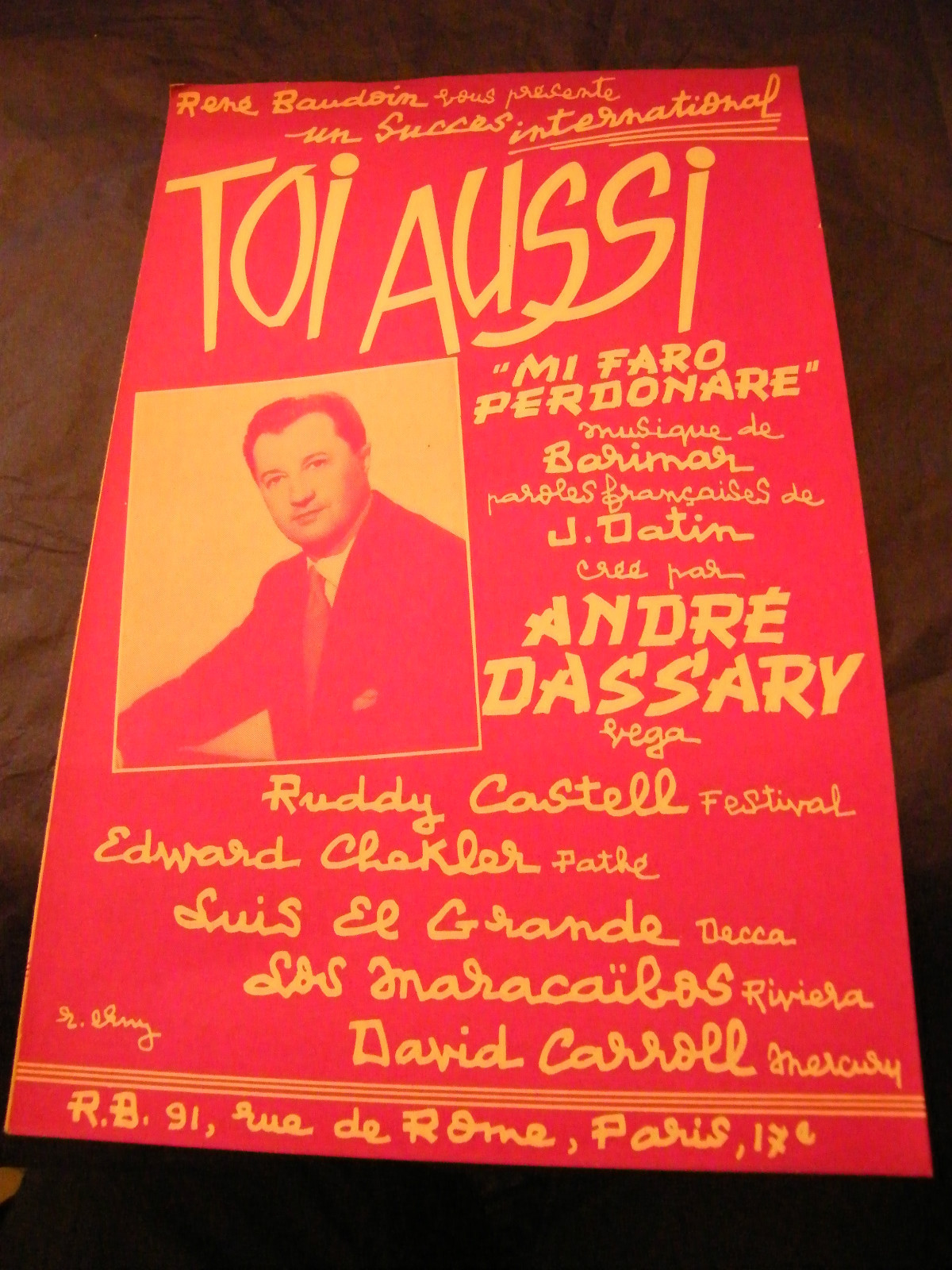 Partition You Too André Dassary 1955 Music Sheet