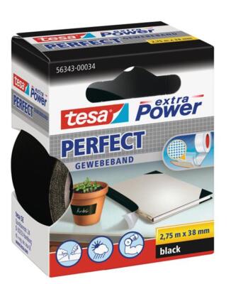 tesa extra Power Perfect Gewebeband schwarz 2,75m x 38mm Klebeband Ducktape