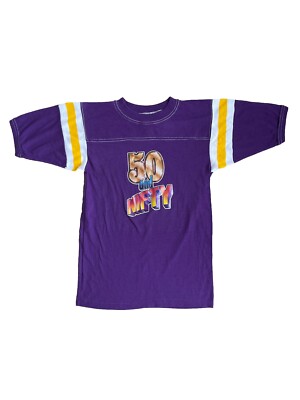 Vintage 70s T Plus 50 And Nifty Retro T-Shirt Purple Made In USA L Runs Small