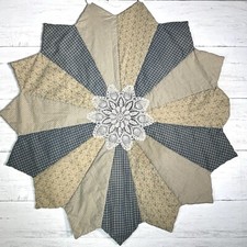 Handmade Quilted Patchwork Star Table Topper 33 Diameter Cream Blue Neutrals