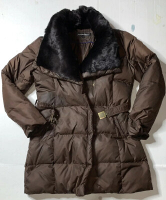 Preowned- Andrew Marc Collared Quilted Down Belted Parka Womens (Size M)