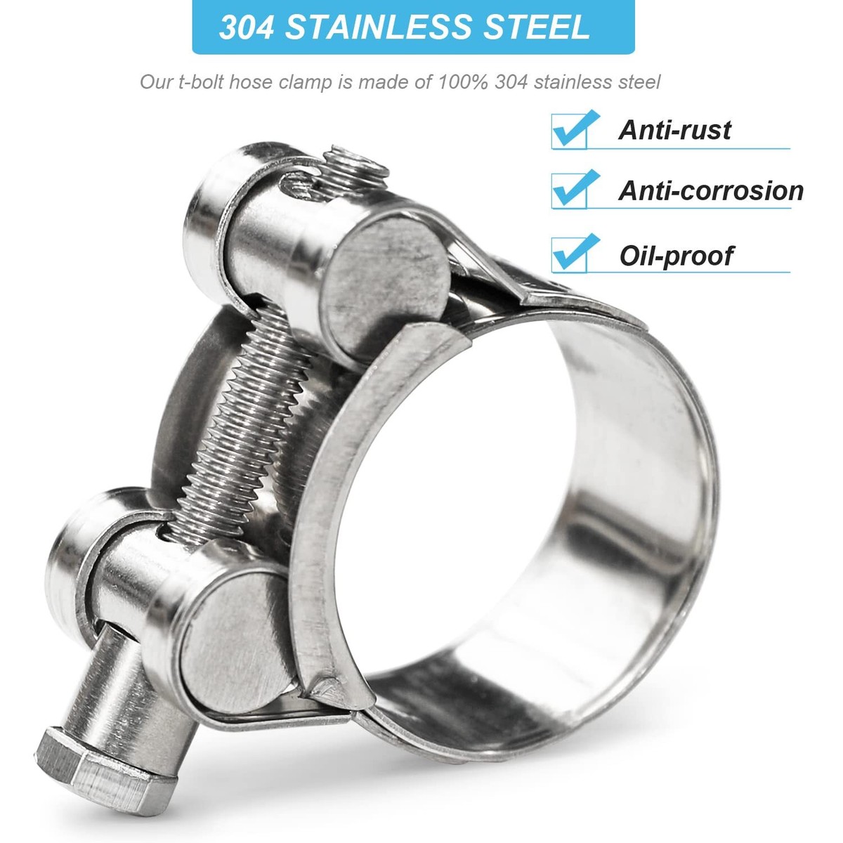 4 Pack 2.5 Inch T-Bolt Clamps - Zinc Coated Stainless Steel For Turbo, Intake, Silicone Hose & Intercooler Piping - View #3