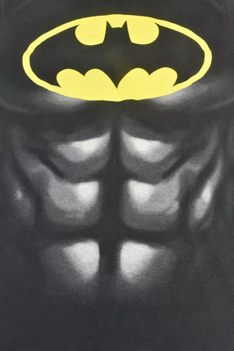 Ripped Muscles BATMAN T-Shirt Black w/Bat Signal Cosplay Men's Small,  Youth XL