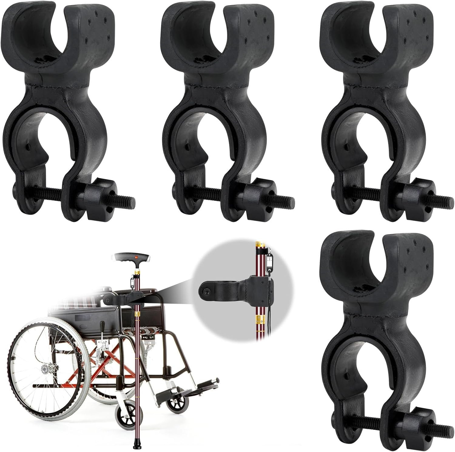 4 Stück Krückenhalter für Rollator, Krücken Zubehör, Gehstock Krückenhalter - Un