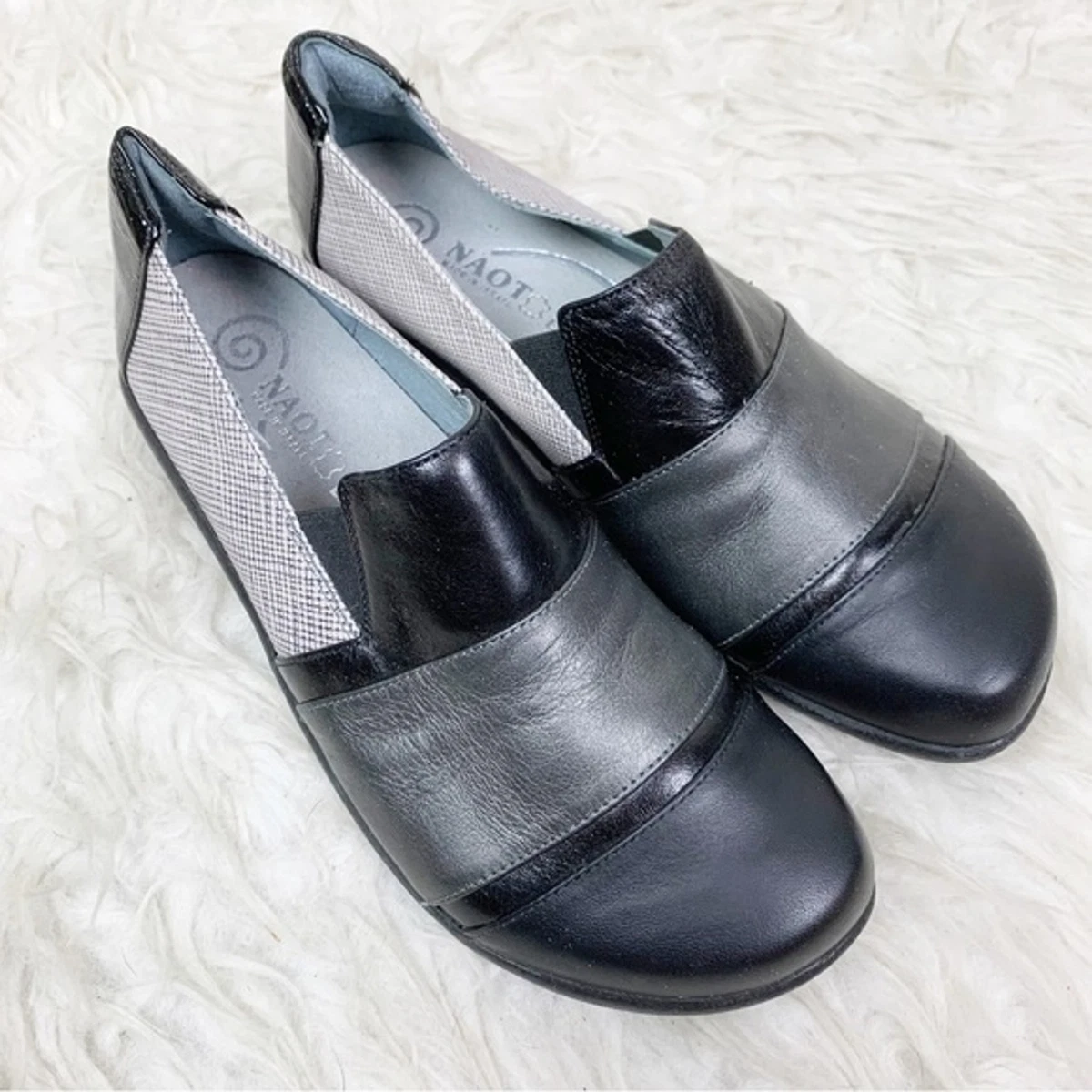NAOT Black Grey Leather Koru Miro Slip On Shoes US 7