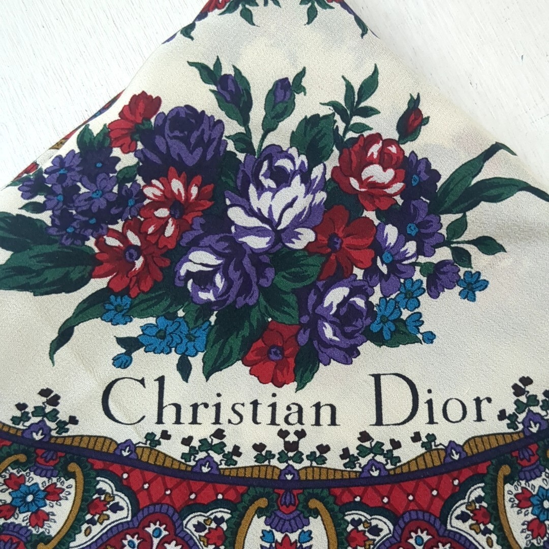 Christian Dior Silk Scarf Floral Pattern Made in Japan Used