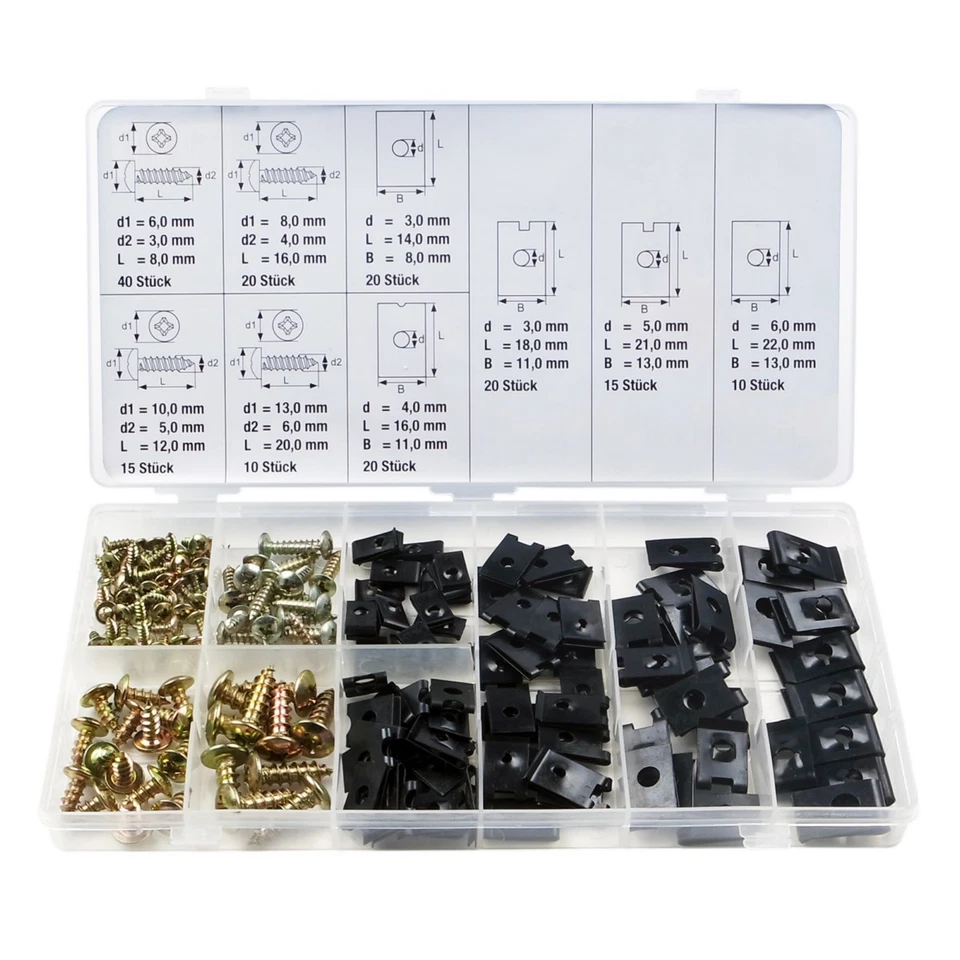 Karosserieklammern Karosserie Blechmuttern klemmen Blechschrauben 170tlg ITS 22