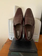 STACY ADAMS 24996 GALINDO MENS SLIP ON BROWN LEATHER CROCODILE PRINT US 10.5