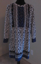 LOFT ANN TAYLOR XSP MINI DRESS WHITE WITH BLUE DESIGN