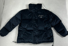 Sean John X Missguided Oversized Puffer Jacket Navy Blue Velour Womens Size 4