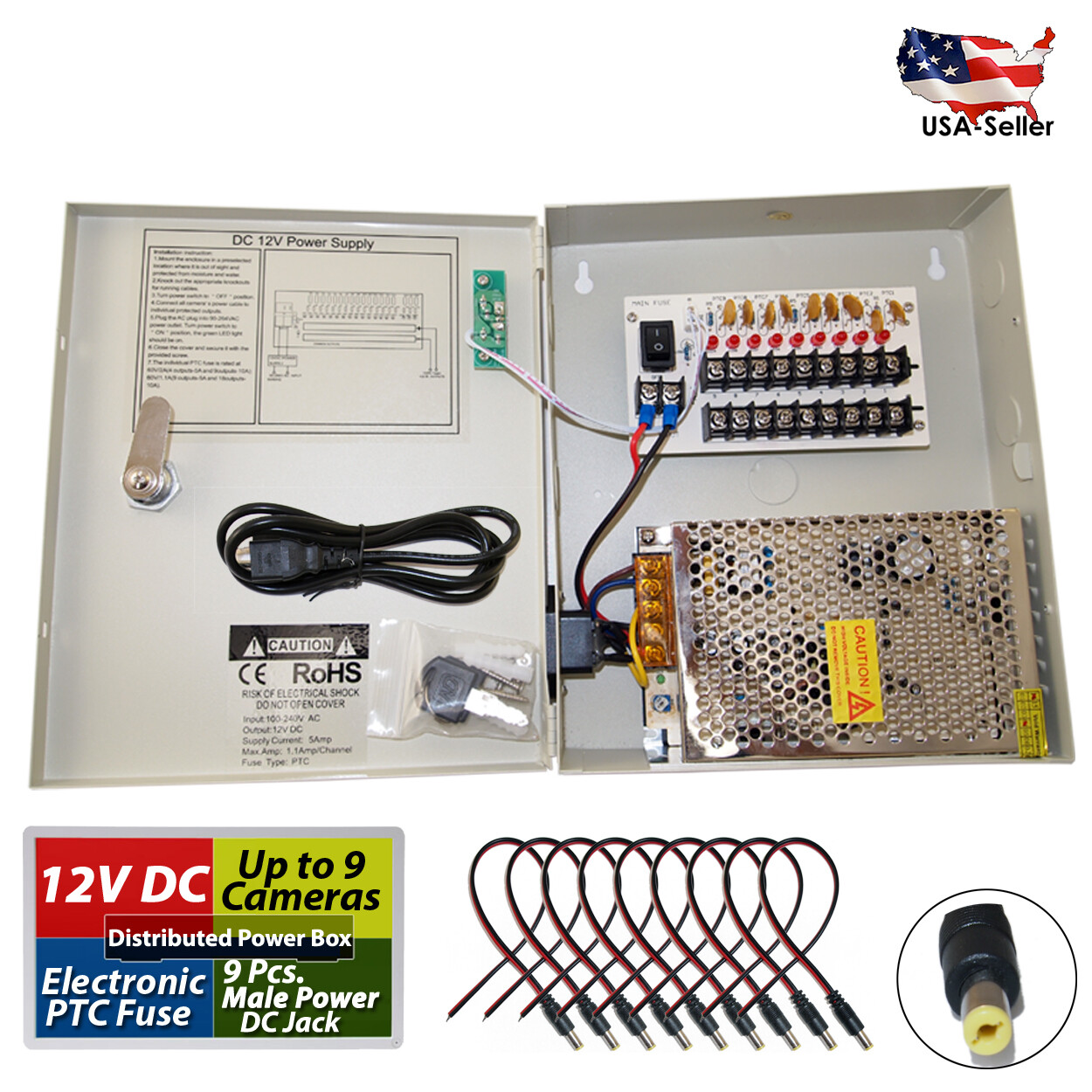 8 Channel Power Supply Distribution Box 12V DC 5Amp for CCTV Security