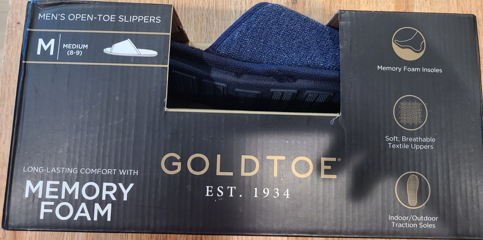 PANTOFOLA D’ORO Gold Memory Foam Indoor outdoor Traction Men's Open Toe Slippers M 8 9 Blue