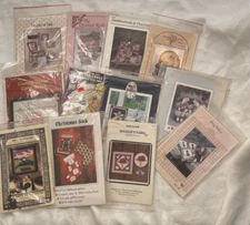 Vtg Lot 13 of Cross Stitch, Quilt, Applique Pattern, Patchwork, Doll, Rabbit NOS