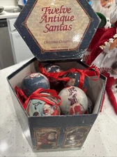 12 Twelve Antique Santas Christmas Ornaments 1995 C&F Enterprises Original Box