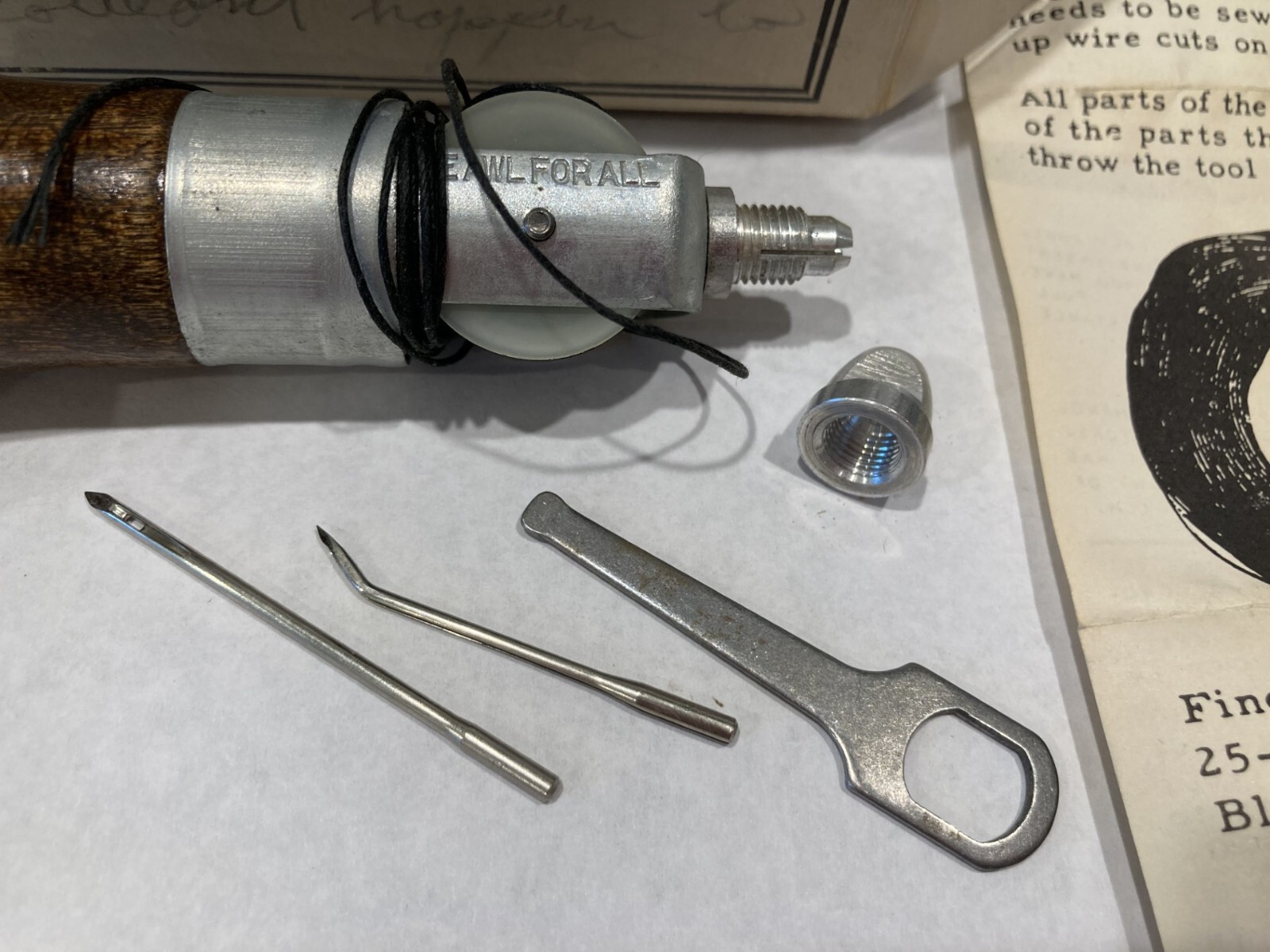 2 Vintage Sewing Awls - C. A. Myers Leather Complete in Box + Red Curved Tailor?