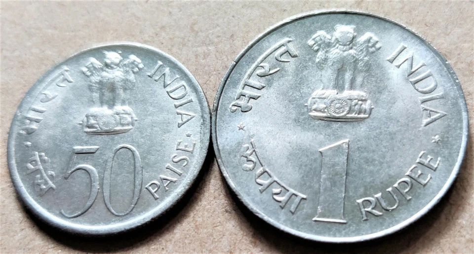 India Set of Paise 50 & Re 1, Comm. Coins on Jawahar Lal Nehru, English Legends - Image 2 of 2