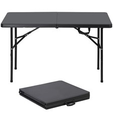 Folding Plastic Table 4' Outdoor Picnic Camping Table w/Handle Safety Lock Black